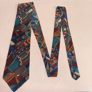 Vintage‎ Stringbeans Abstract Geometric Silk Necktie 80s 90s Colorful Retro